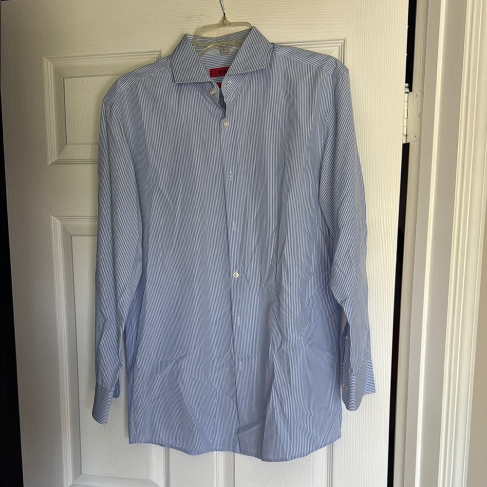 HUGO Blue Dress Shirt Classic Long-Sleeve